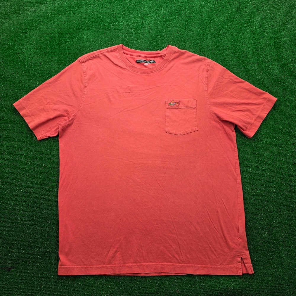 Greg Norman Tshirt Mens Large Red Pink Short Sleeve Front Pocket Golf Shark Logo